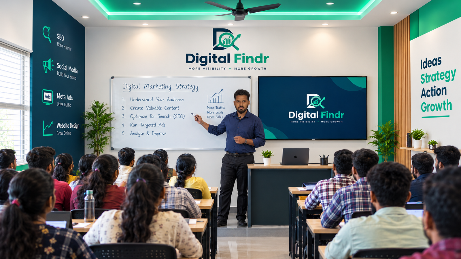 Digital marketing workshop in a classroom